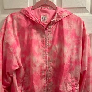 GAP Kids Windbreaker Hooded Lined Zip XXL (regular not plus) Pink Tie Dye EUC